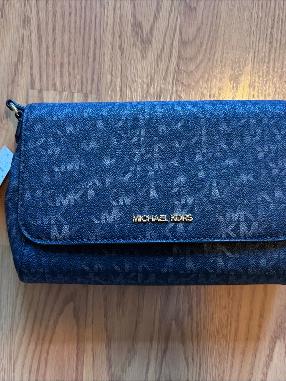 Michael Kors Black Signature Logo Crossbody Clutch with Gold Hardware